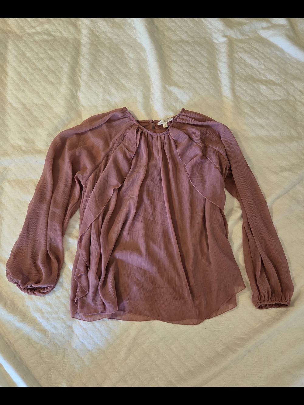 nine britton Dusty Mauve Ruffle Long-Sleeve Blouse